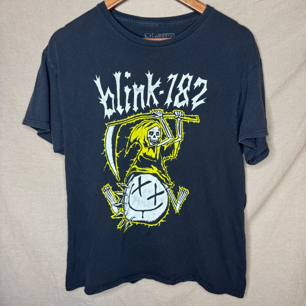 Blink-182 World Tour Distressed T-Shirt Mens Large Grim Reaper Graphic Black L
